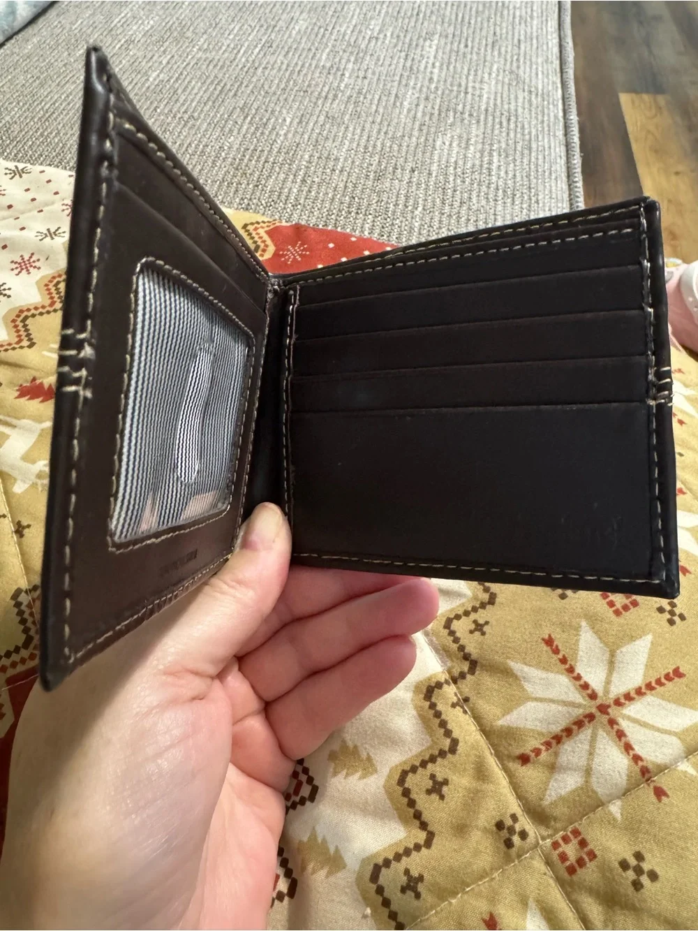 Timberland Black Leather Money Clip Wallet with Contrast Stitching